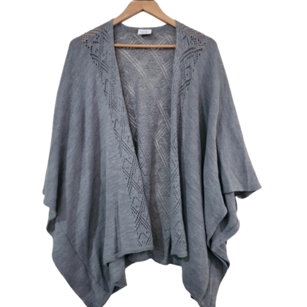 Dillard's Grey Open Gray Crochet Knit Open Cardigan One Size